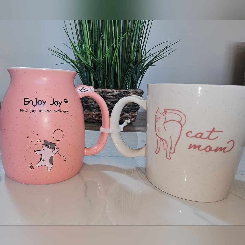 Cat Mom and Enjoy Joy Mugs Set